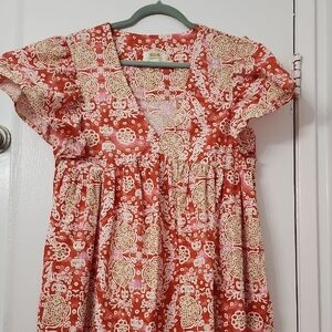 Anthropologie Coral and Ivory Floral Mini Dress
